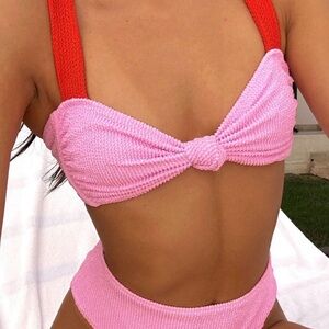 NWT Show Me Your Mumu Aruba Scrunch Bikini Top Large Pink Red Barbiecore